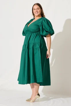 Clearance Amalie Midi Dress In Green Cotton Dresses|Casual
