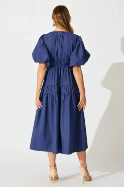 Clearance Amalie Midi Dress In Navy Cotton Dresses|Casual