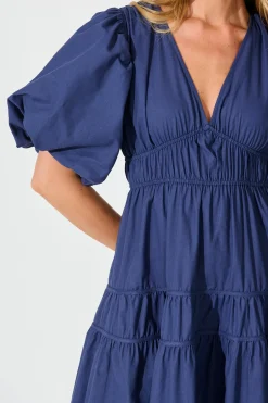 Clearance Amalie Midi Dress In Navy Cotton Dresses|Casual
