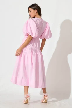 Fashion Amalie Midi Dress In Pale Pink Cotton Dresses|Casual