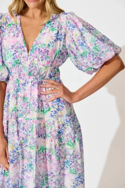 Hot Amalie Midi Dress In Purple Floral Print Dresses|Casual