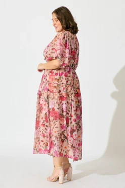 New Amalie Midi Dress In Vintage Blush Floral Print Dresses|Casual