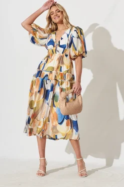 Online Amalie Midi Dress In White With Multi Print Dresses|Casual
