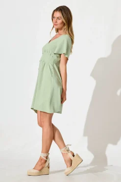 New Amaya Dress in Pale Green Linen Blend Dresses|Casual