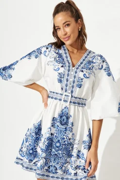 Outlet Amira Shirt Dress In White With Blue Print Dresses|Casual