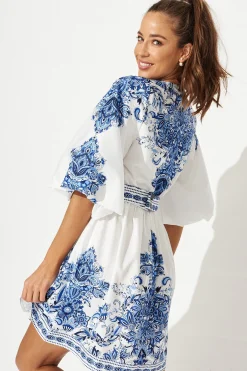 Outlet Amira Shirt Dress In White With Blue Print Dresses|Casual
