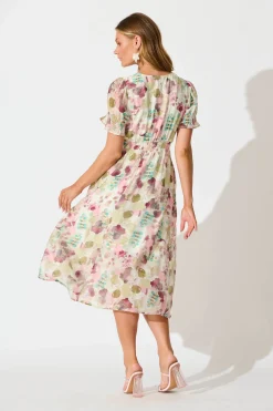 Sale Anabelle Midi Dress in Sage with Blush Watercolour Dresses|Casual