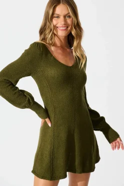 New Analia Knit Dress In Khaki Dresses|Knitwear