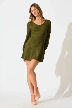 New Analia Knit Dress In Khaki Dresses|Knitwear