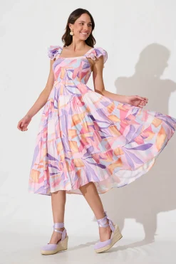 Sale Anastasia Midi Dress in Lilac and Multi Print Dresses|Casual