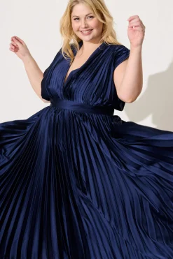 Outlet Anetta Midi Dress In Pleated Navy Satin Dresses|Formal