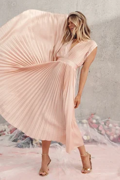 Hot Anetta Midi Dress In Pleated Blush Satin Dresses|Formal