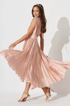 Hot Anetta Midi Dress In Pleated Blush Satin Dresses|Formal