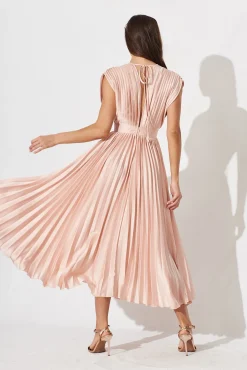Hot Anetta Midi Dress In Pleated Blush Satin Dresses|Formal