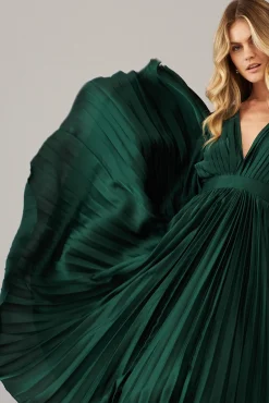 Clearance Anetta Midi Dress In Pleated Emerald Satin Dresses|Formal