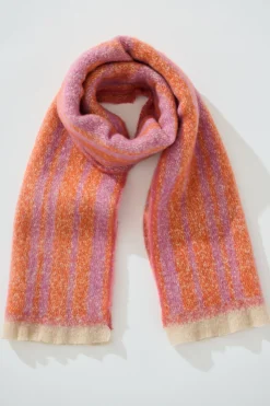 Hot Anita Knit Scarf in Pink and Tangerine Stripe Knitwear|Knitwear