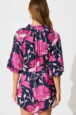 Online Anita Shirt In Navy with Pink Floral Tops|Casual