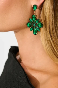 Fashion Anita Stud Drop Flower Earrings in Emerald Stone Jewellery