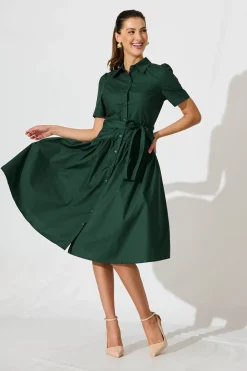 Outlet Annmarie Midi Shirt Dress In Emerald Dresses|Casual