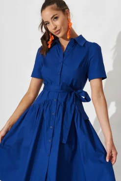 Clearance Annmarie Midi Shirt Dress In Royal Blue Dresses|Casual