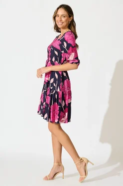 Clearance Apollo Dress in Navy with Pink Floral Dresses|Casual