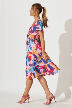Best Aquarius Midi Dress In Bright Multi Leaf Print Dresses|Casual