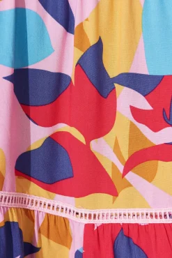 Best Aquarius Midi Dress In Bright Multi Leaf Print Dresses|Casual