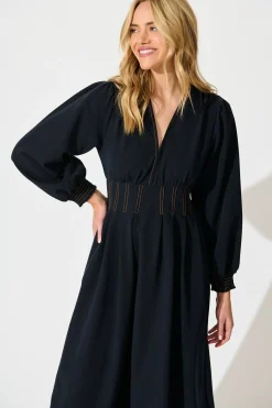 Fashion Ariella Midi Dress in Navy Dresses|Casual