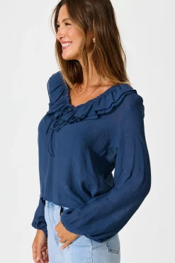 New Ariella Top in Navy Cotton Blend Tops