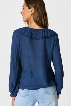 New Ariella Top in Navy Cotton Blend Tops