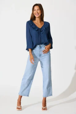 New Ariella Top in Navy Cotton Blend Tops