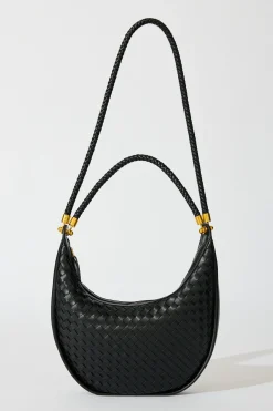 Clearance Aries Woven Hobo Bag in Black PU Bags