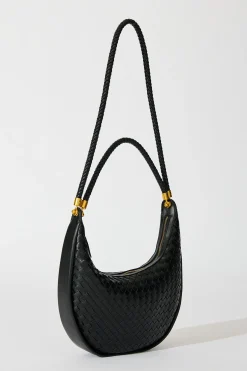 Clearance Aries Woven Hobo Bag in Black PU Bags