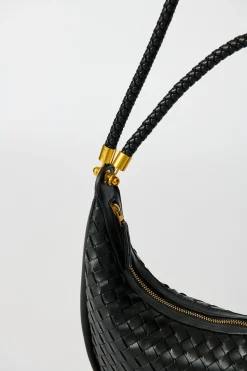 Clearance Aries Woven Hobo Bag in Black PU Bags