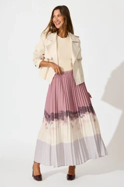 Sale Arizona Maxi Pleat Skirt in Multi Neutral Ombre Linen Blend Bottoms|Skirts & Shorts