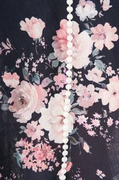 Best Art Of Bloom Midi Shirt Dress in Black with Blush Floral Linen Blend Dresses|Party
