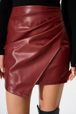 Best Ascend Leatherette Skirt in Wine Bottoms|Skirts & Shorts