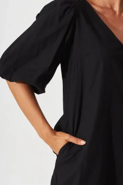 Clearance Ashlynn Dress In Black Cotton Dresses|Casual