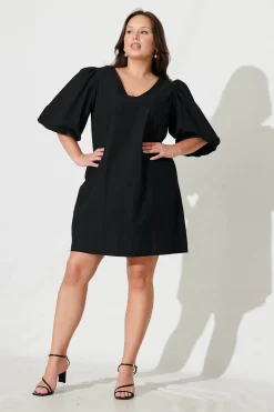 Clearance Ashlynn Dress In Black Cotton Dresses|Casual