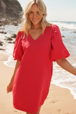 Fashion Ashlynn Dress In Red Cotton Dresses|Casual