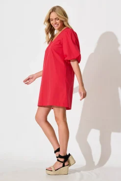 Fashion Ashlynn Dress In Red Cotton Dresses|Casual