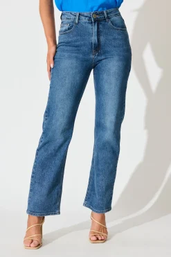 Fashion Atwood High Rise Relaxed Leg Jean in Mid Blue Denim Bottoms|Pants