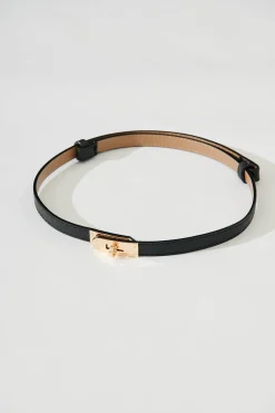 Sale Audrey Belt In Black With Gold Buckle PU Belts