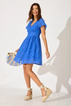 Outlet Aurelia Dress In Cobalt Blue Cotton Broderie Dresses|Casual