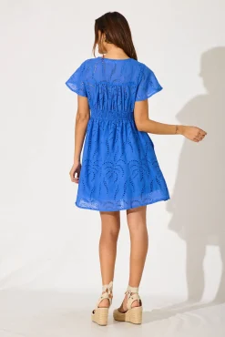 Outlet Aurelia Dress In Cobalt Blue Cotton Broderie Dresses|Casual