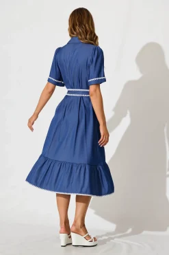 Discount Aurora Midi Shirt Dress In Blue With White Contrast Stitch Dresses|Casual