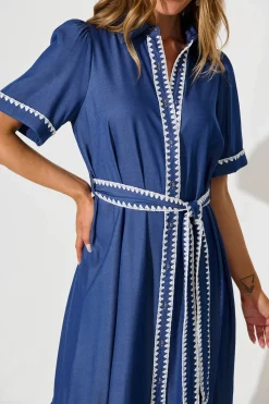 Discount Aurora Midi Shirt Dress In Blue With White Contrast Stitch Dresses|Casual
