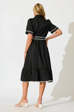 Discount Aurora Midi Shirt Dress In Black With White Contrast Stitch Dresses|Casual