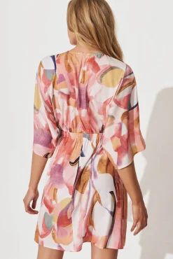 New Ava Dress In White With Multi Apricot Floral Dresses|Casual