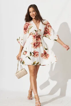 Fashion Ava Dress In White With Rust Floral Dresses|Casual